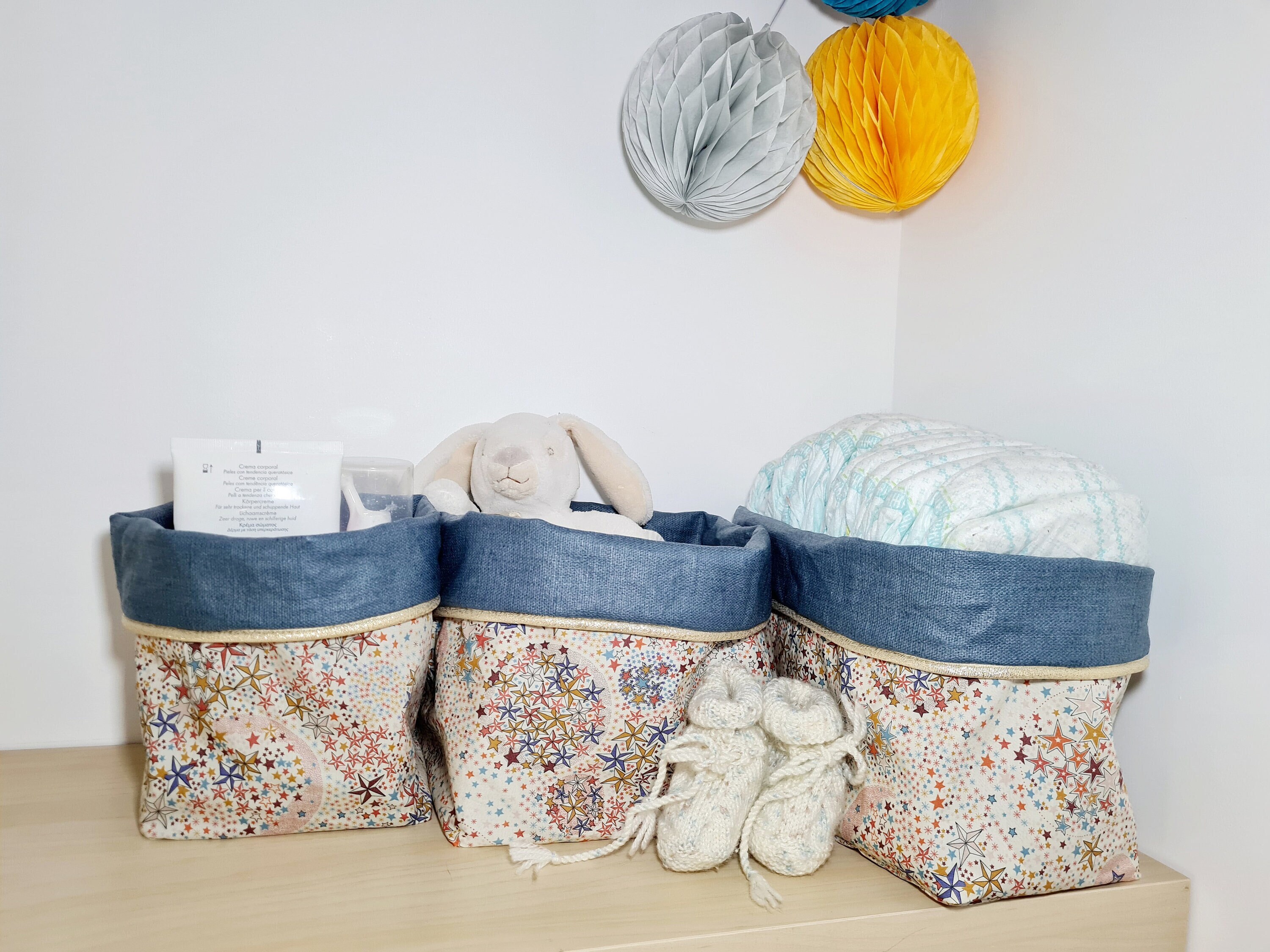 Panières de Table à Langer, Corbeille Couche, Panier Rangement en Liberty Adelajda Multicolore et Li