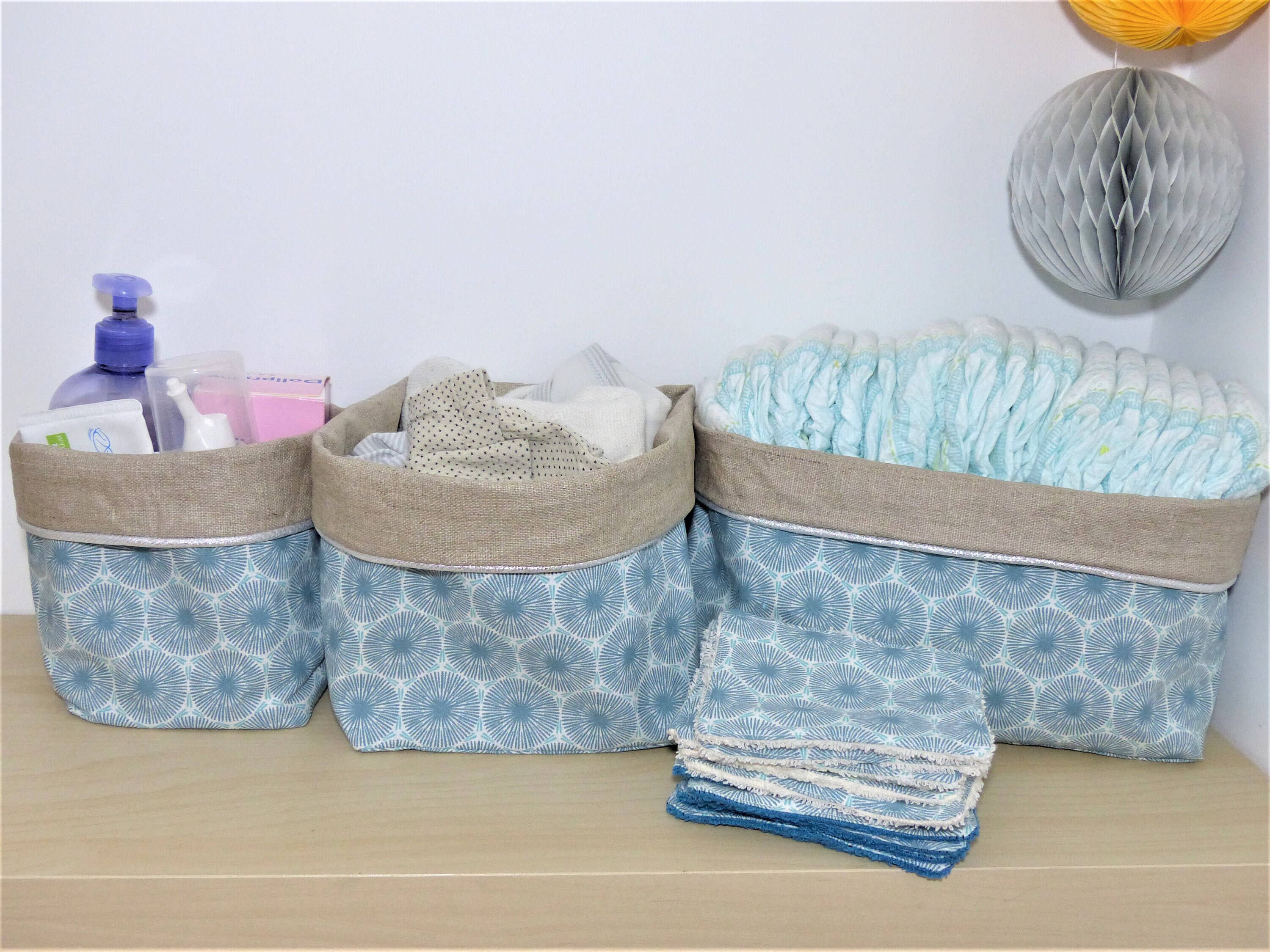 Paniers de Rangement en Tissu Pour La Table à Langer, Panière Couche et Lingettes Lavables Bébé ou D