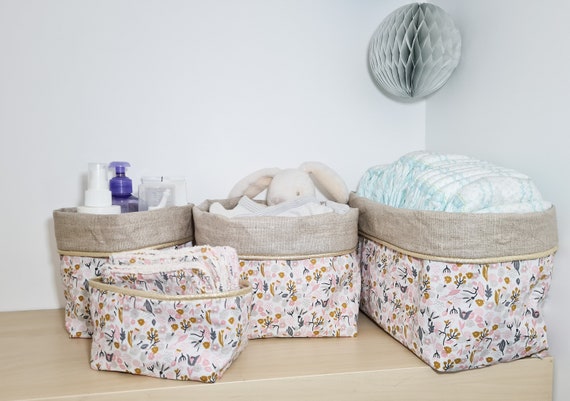 Fabric Storage Basket, Changing Table Storage, Coated Linen and