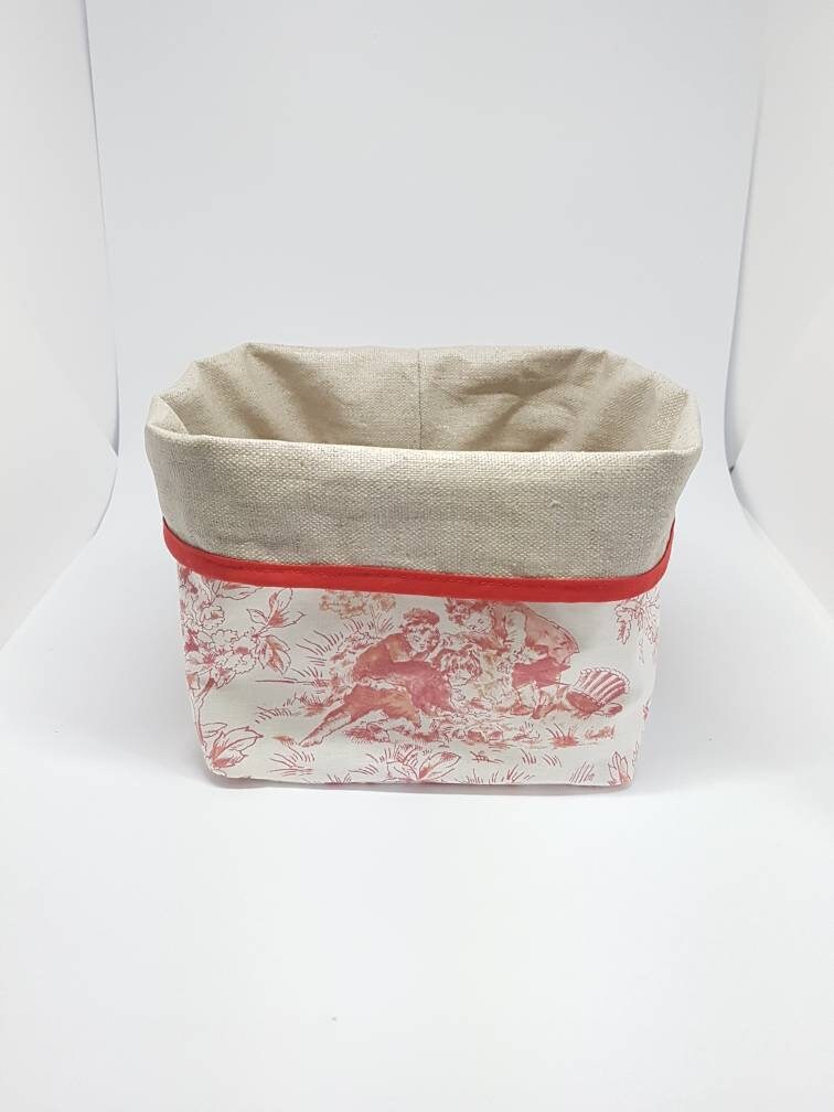 Panier de Rangement Moyen 16cm X 16cm, Panière, Corbeille en Lin Enduit et Toile Jouy Inspiration En