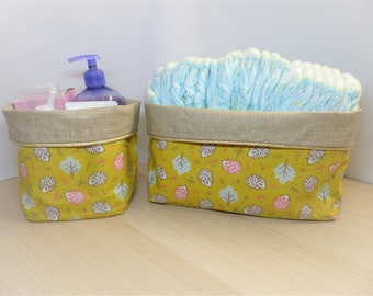 Changing table pan, diaper basket, yellow hedgehogs cotton storage basket and natural coated linen