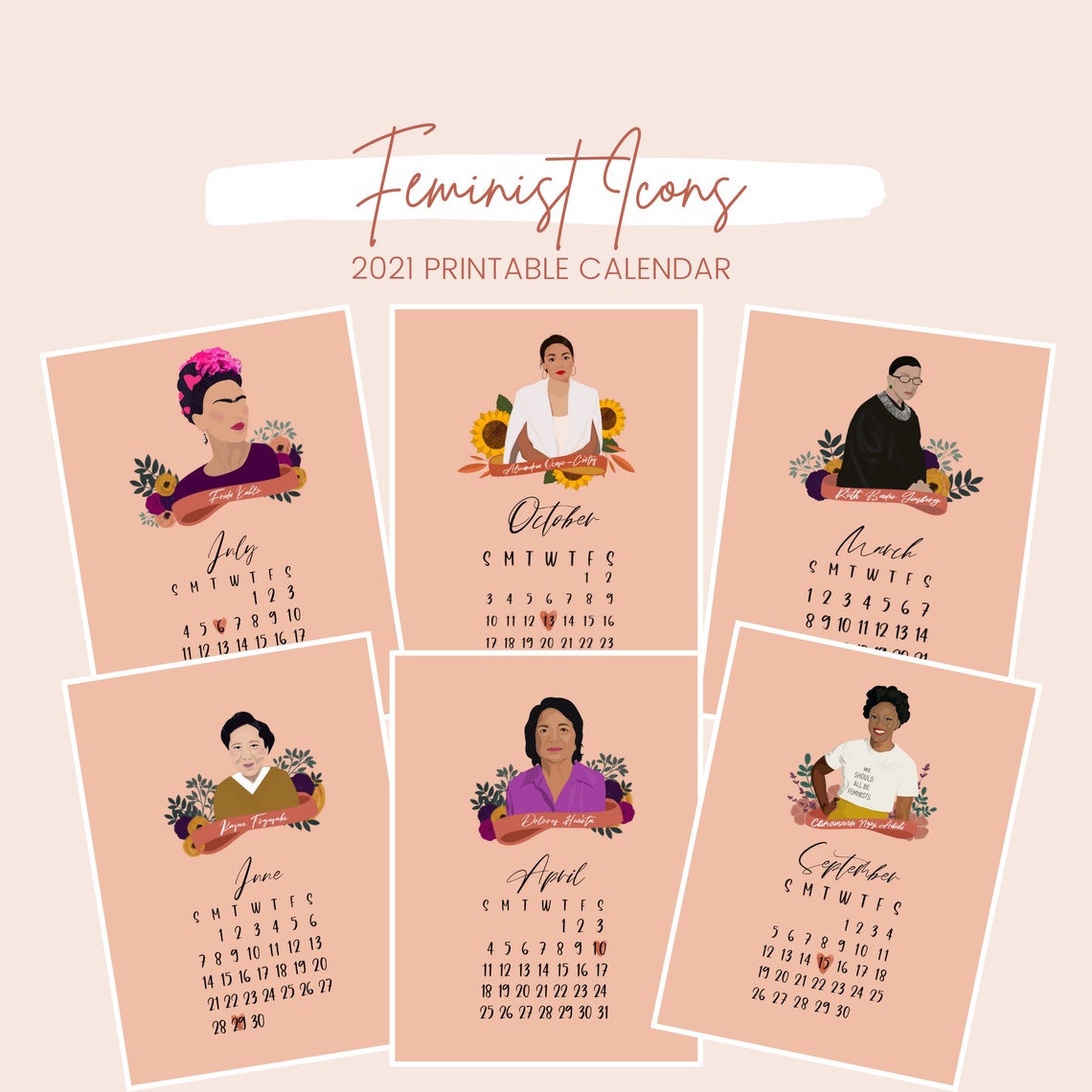 Feminist Icons 2021 AtAGlance Calendar AOC Frida Kahlo Etsy