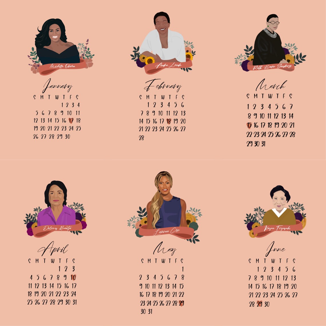 Feminist Icons 2021 AtAGlance Calendar AOC Frida Kahlo Etsy