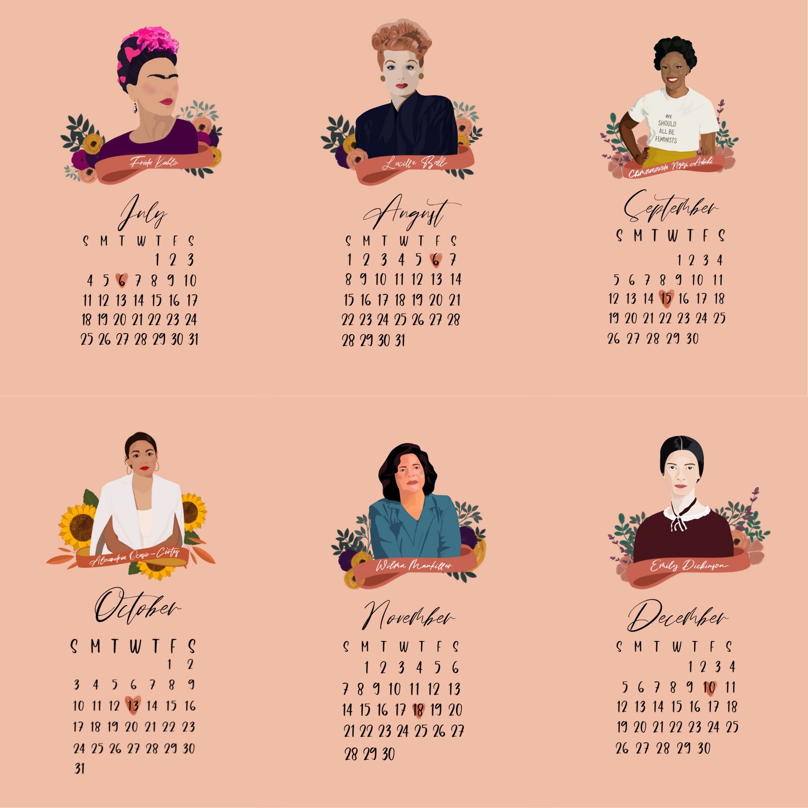 Feminist Icons 2021 AtAGlance Calendar AOC Frida Kahlo Etsy