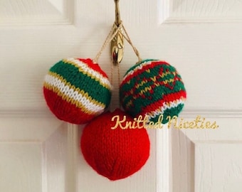 Knitted Baubles; Christmas Tree Decorations; UKCA CE Tested