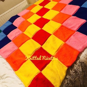 Knitted Patchwork Blanket, Rainbow Throw
