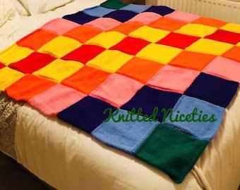 Knitted Patchwork Blanket, Rainbow Throw