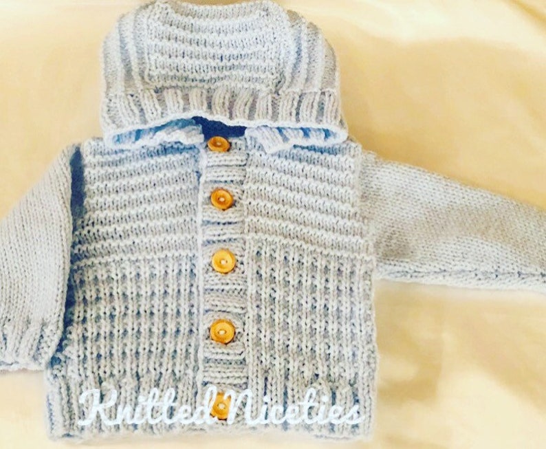 Hand Knitted Baby Clothing Aran Hooded Cardigan