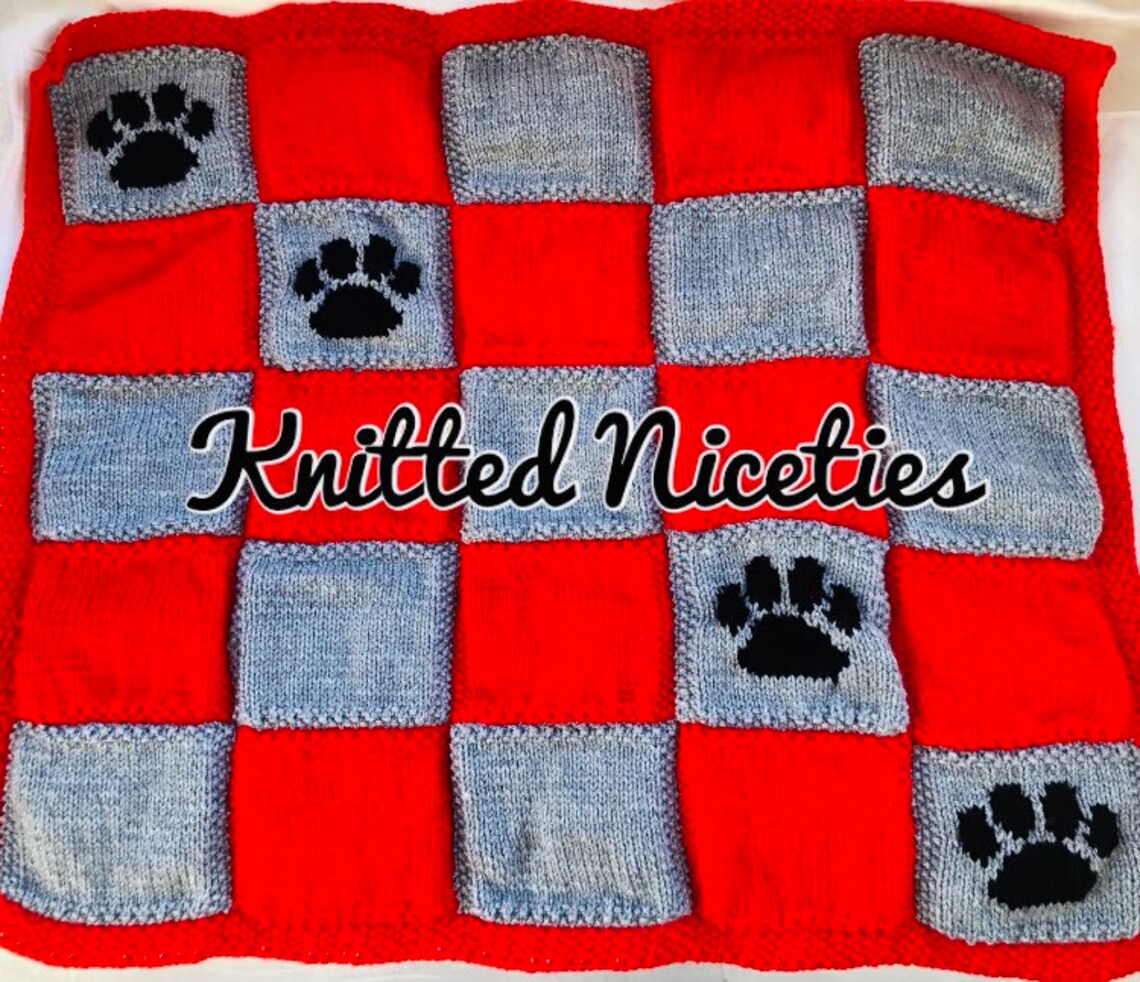 Knitted Dog Blanket Paw Prints Etsy
