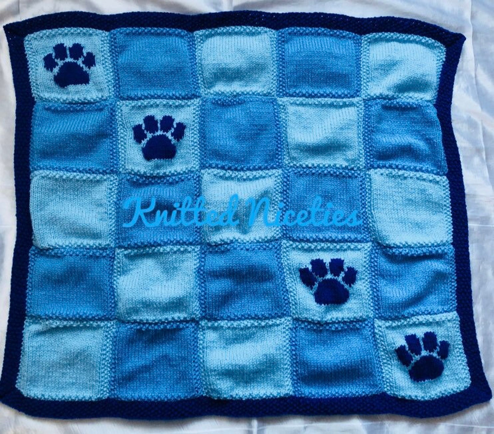 Knitted Dog Blanket Paw Prints Etsy