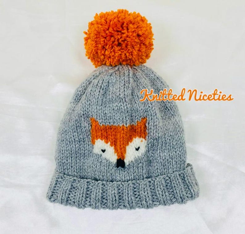 Fox Cardigan & Beanie or Bobble Hat, Hand Knit Baby Clothing zdjęcie 4
