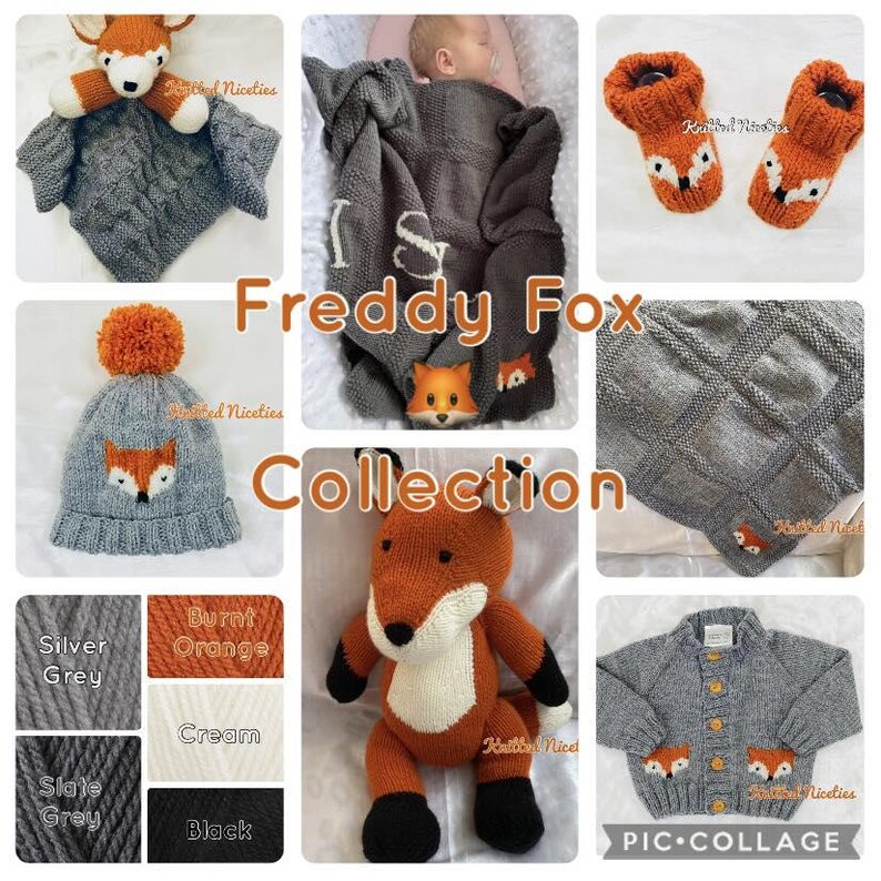 Fox Cardigan & Beanie or Bobble Hat, Hand Knit Baby Clothing zdjęcie 16