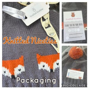 Fox Cardigan & Beanie or Bobble Hat, Hand Knit Baby Clothing zdjęcie 13