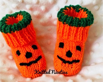 Pumpkin Hat & Booties, Hand Knitted Baby Halloween Outfit