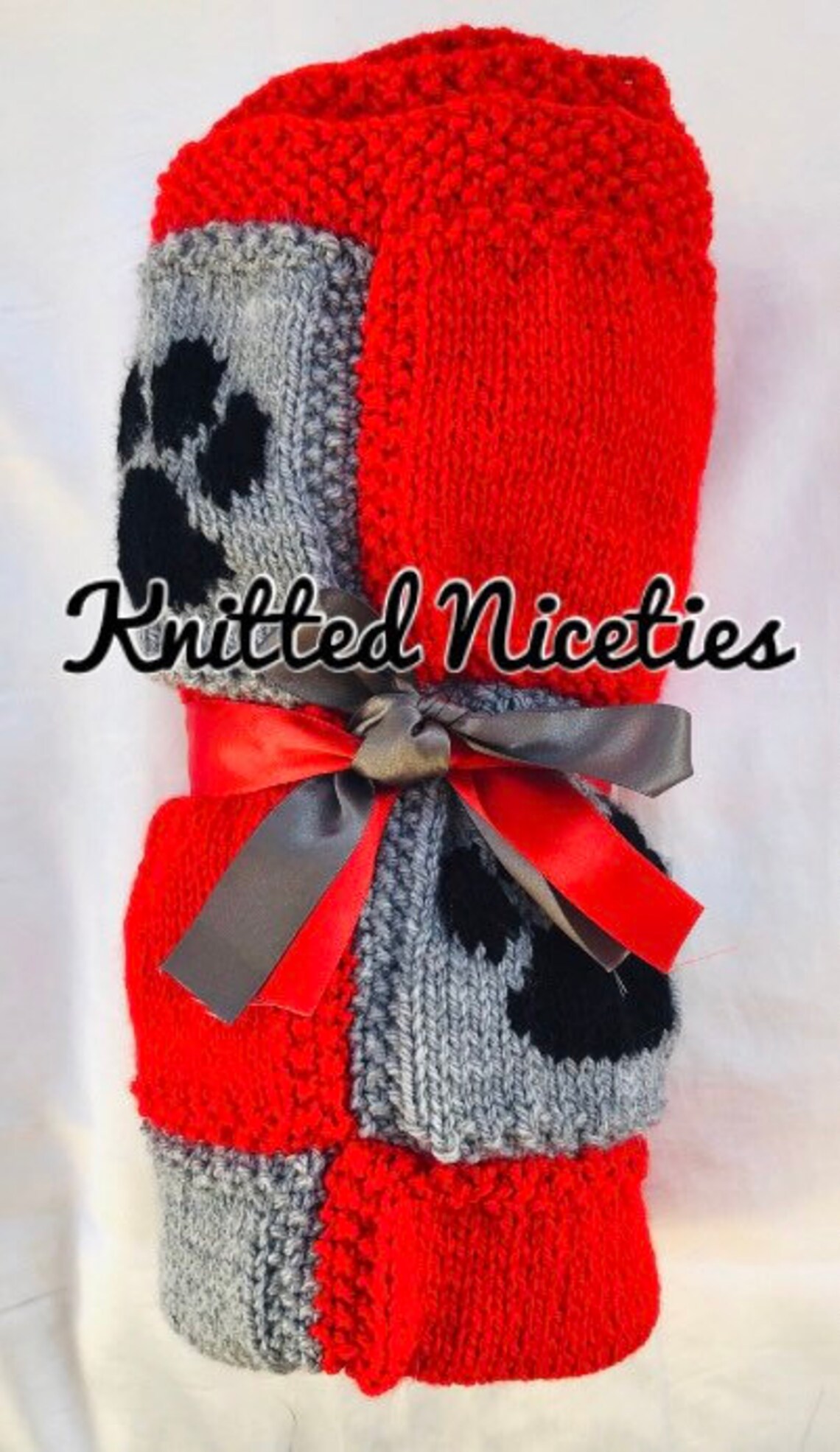 Knitted Dog Blanket Paw Prints Etsy