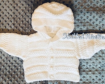 Unisex Hooded Cardigan, Knitted Baby Hoody