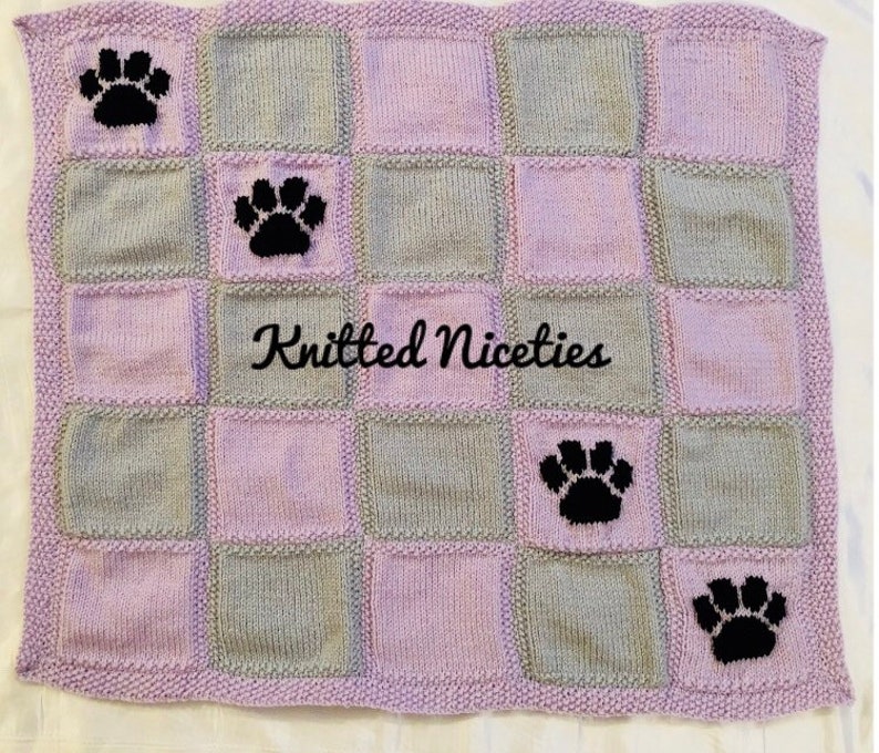 Knitted Dog Blanket Paw Prints Etsy