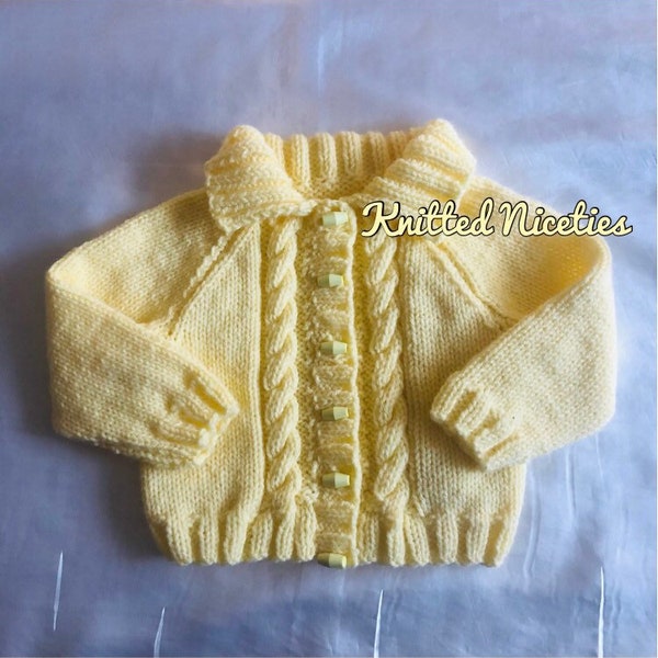 Aran Collared Cardigan, Hand Knitted Baby Clothing