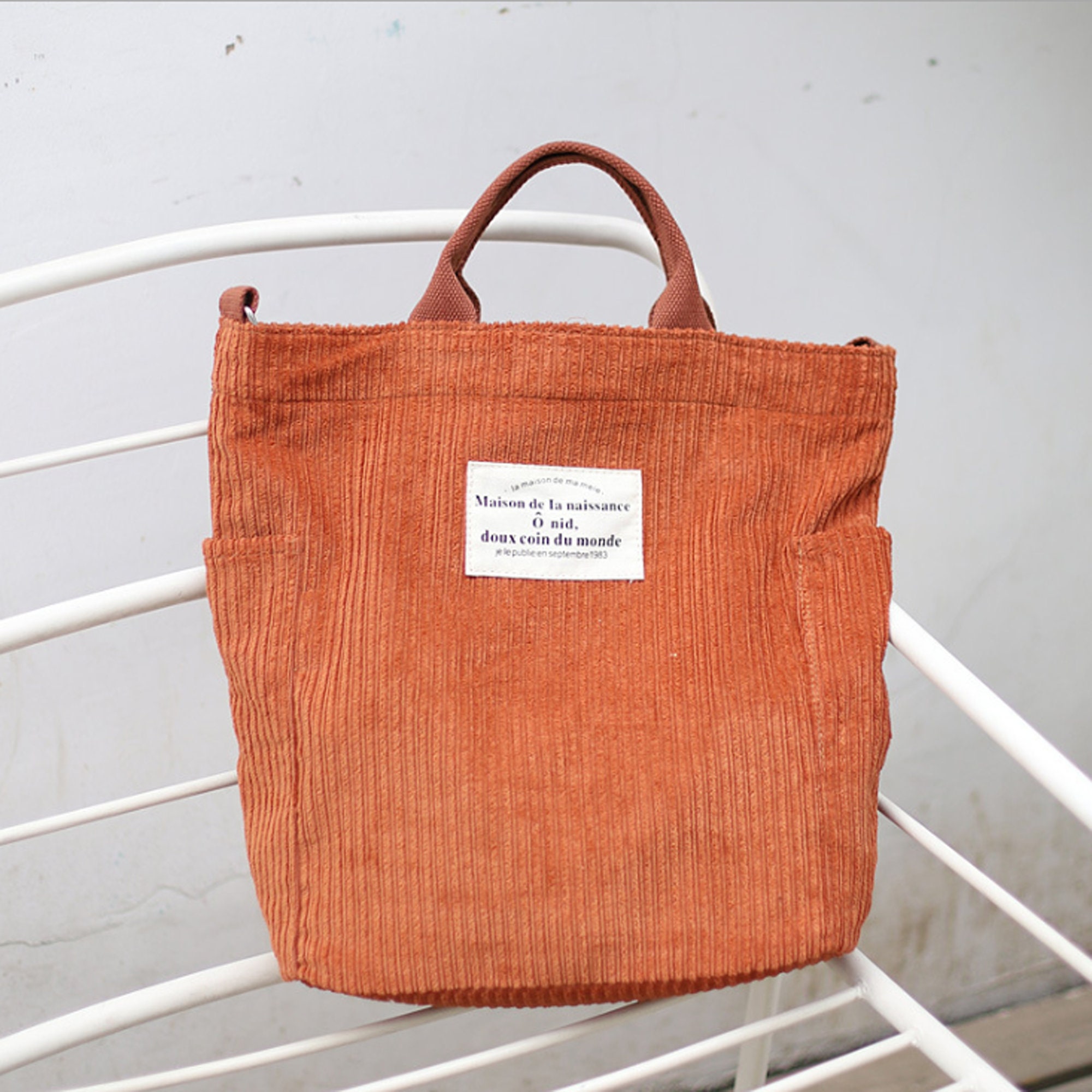 Orange Corduroy Bag Crossbody School Tote Bag College Tote Bag Etsy