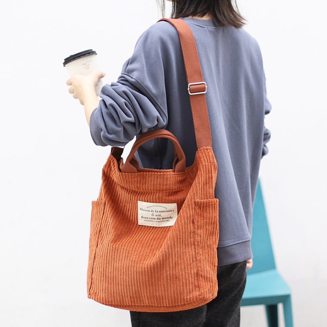Orange Corduroy Bag Crossbody School Tote Bag College Tote Bag Etsy