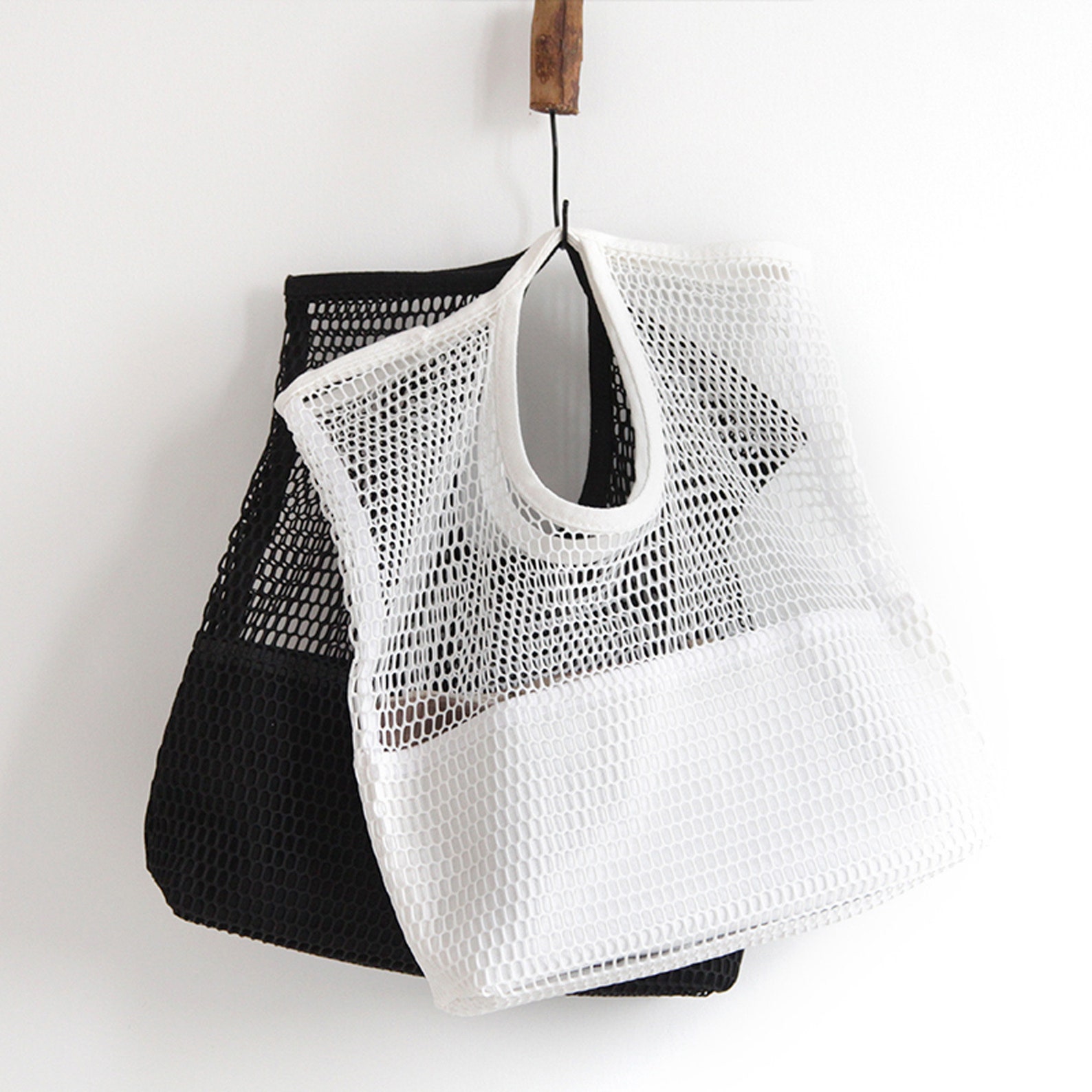 Black Tote Bag Mesh Bag Canvas Net Bags Canvas Mesh Tote Bag Etsy
