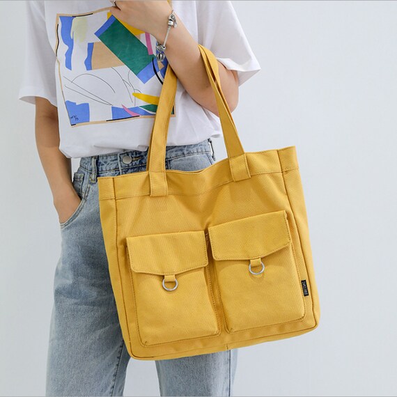 yellow canvas bag