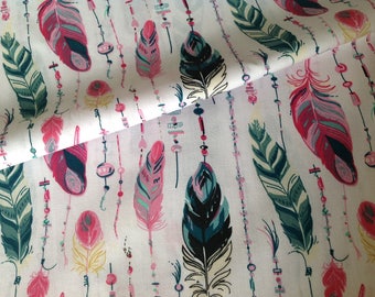 Feather print fabrics, 50cm x 160cm coupon, cotton printed feathers, Scandinavian fabrics, decorative fabrics