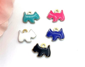 2 emaillierte Charms Kleine Hunde, Scott Terrier, 15*11 mm