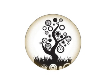 1 Cabochon en Verre Rond,  Arbre de vie Noir et Blanc 3