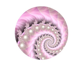 1 Cabochon en Verre  Rond Spirale, Fractale, Rose, Gris