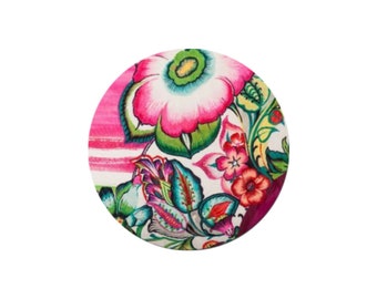 1 Cabochon en Verre  Rond Mode Design Fleur Rose et Vert