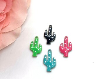 2 Breloques Emaillées Sequins Cactus, Multicolore Pois Blancs , 16*9 mm