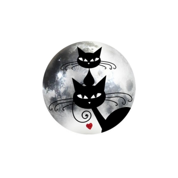 2 Cabochons en Verre Rond, Halloween Chat Chaton  Noir et Blanc 6