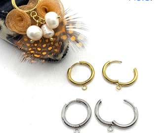 1 Paire de Supports Boucles Oreilles, Rond,  Acier inoxydable Doré , 16 mm