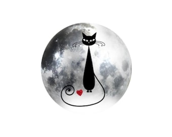 2 Cabochons en Verre Rond, Halloween Chat Noir et Blanc 7