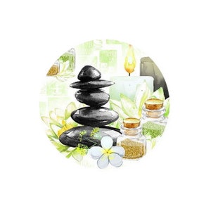 1 Round Glass Cabochon, Yoga, Lotus, Zen, India, Meditation