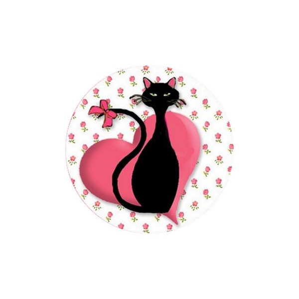 2 Cabochons en Verre  Rond Chat Elegant Rose