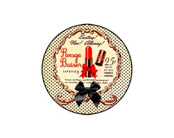 2 Cabochons en Verre  Rond, Paris For ever, Lipstick Rouge Baiser