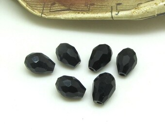 6 Perles Gouttes Facettées Verre, Gouttes Noires - 8*6 mm