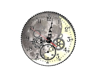 2 Round Glass Cabochons, Steampunk Clock Wheels