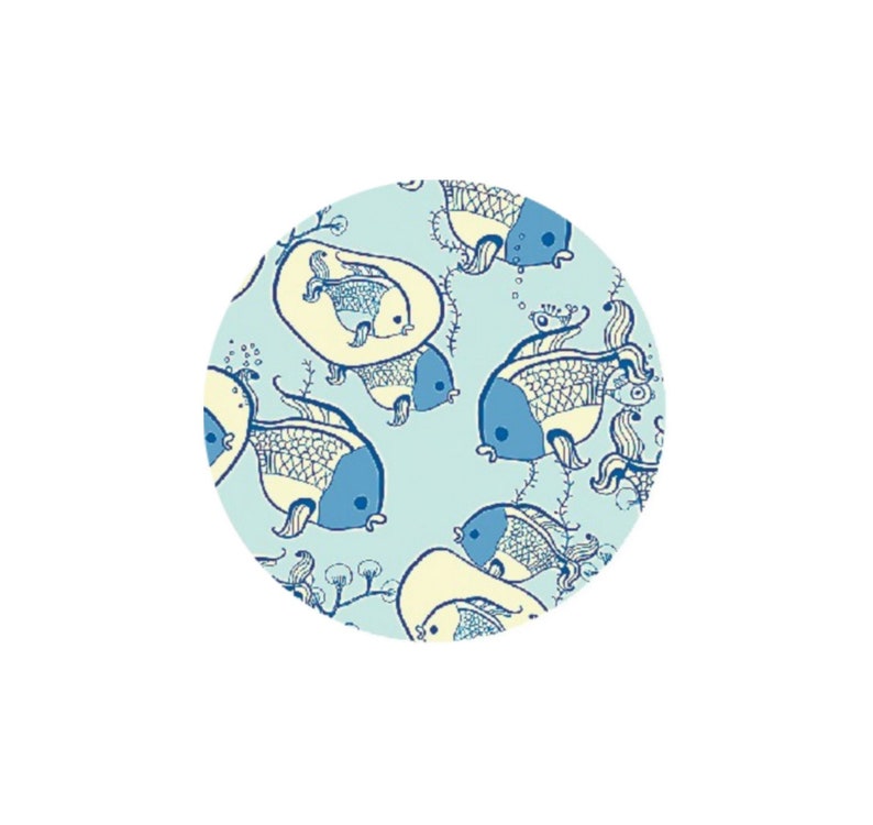 1 Cabochon Round Glass Summer Marine Blue Fish image 1