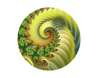 1 Cabochon en Verre  Rond Spirale, Fractale, Vert, Olivine, Kaki