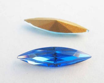 Lot 2 Navettes Facettées Cristal Swarovski  Vintage Bleu Saphir - 15*4 mm