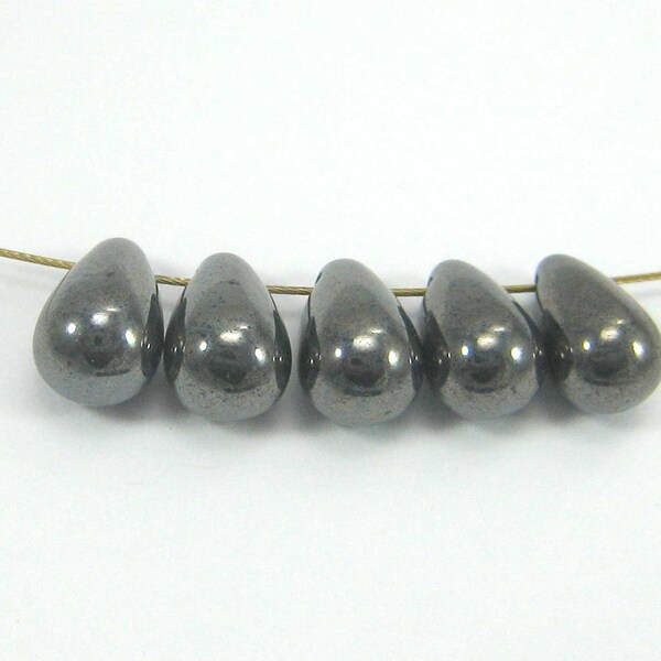 10 Gouttes Bohême en verre Hematite - 9*6 mm