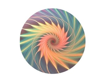 1 Cabochon en Verre  Rond Spirale, Fractale, Corail, Multicolore