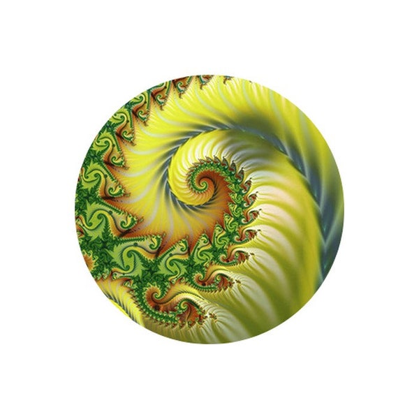 2 Cabochons en Verre  Rond Spirale, Fractale, Vert Olivine, Kaki