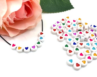 Lot 70 Round Acrylic Beads Symbol Multicolored Hearts, 7*4 mm