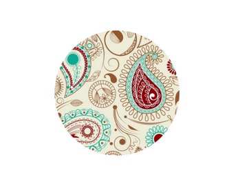 2 Cabochons en Verre  Rond Paisley Beige