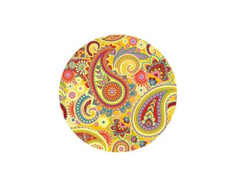 1 Cabochon en Verre  Rond Paisley Jaune