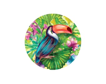 1 cabochon 25 mm round glass, Toucan tropical bird